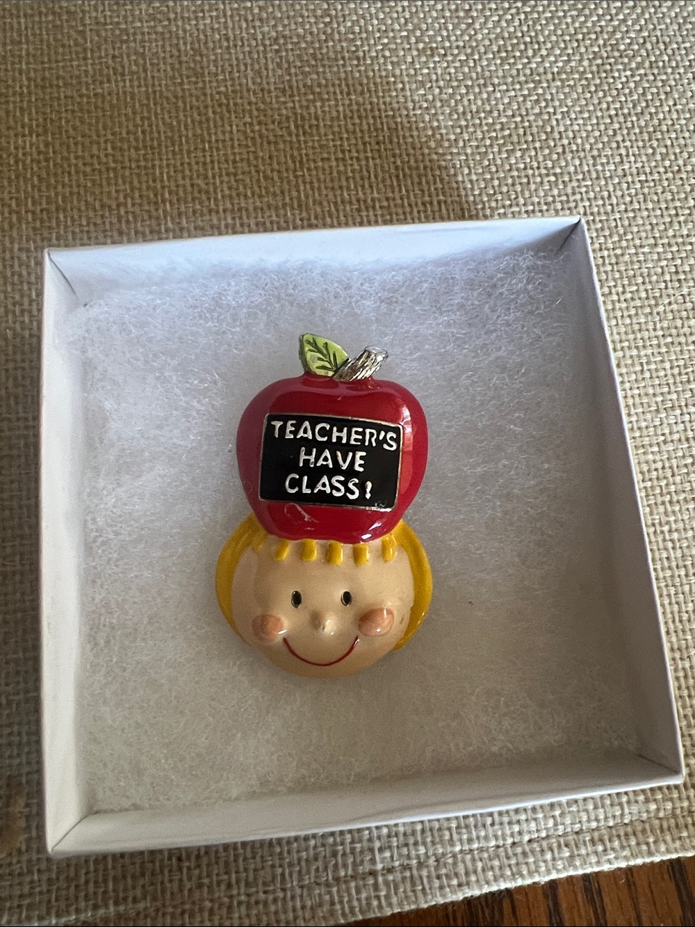Teacher Apple Pin - Red Apple with Smiling Face